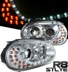 VW Golf 1999-2005 Clear Projector Headlights with LED Daytime Running Lights