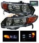 Honda Civic Coupe 2006-2011 Depo Black Projector Headlights with Integrated LED