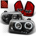 Chrysler 300C 2005-2007 Black CCFL Halo Headlights and Red LED Tail Lights