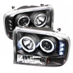 Ford Excursion 2000-2005 Black Dual Halo Projector Headlights with LED