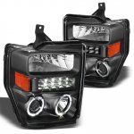 2010 Ford F450 Super Duty Black Projector Headlights Halo LED