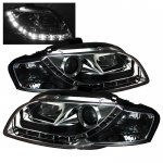Audi A4 2006-2008 Smoked Projector Headlights with LED Daytime Running Lights