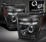 Ford F350 Super Duty 2011-2016 Black Halo Projector Headlights with LED DRL