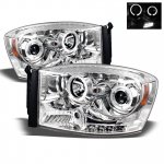 2008 Dodge Ram Clear Dual Halo Projector Headlights with LED