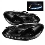 2011 VW Golf GTI  Black Projector Headlights with LED Daytime Running Lights