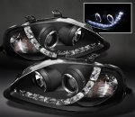 Honda Civic 1999-2000 Black Halo Projector Headlights with LED DRL