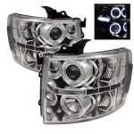 Chevy Silverado 2007-2011 Clear Dual Halo Projector Headlights with LED