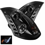 2005 Infiniti G35 Coupe Black Halo Projector Headlights with LED Daytime Running Lights