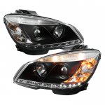 Mercedes Benz C Class 2008-2011 Black Projector Headlights with LED