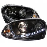 2009 VW Rabbit Black Projector Headlights with LED Daytime Running Lights