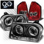 Chrysler 300 2005-2007 Black CCFL Halo Headlights and Red LED Tail Lights