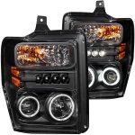 2008 Ford F350 Super Duty Black Projector Headlights with CCFL Halo and LED