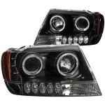2002 Jeep Grand Cherokee Black Projector Headlights Halo LED