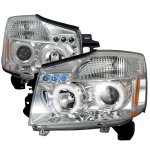 Nissan Titan 2004-2007 Clear Dual Halo Projector Headlights with LED