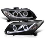 2013 Honda Civic Black Projector Headlights Halo LED DRL
