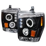 2008 Ford F350 Super Duty Black Dual Halo Projector Headlights with LED