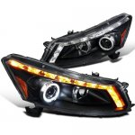2012 Honda Accord Sedan Halo Projector Headlights LED DRL Black
