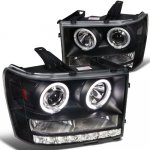 GMC Sierra 2007-2013 Black Projector Headlights Halo LED DRL