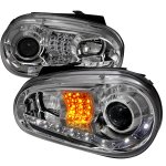 VW Golf 1999-2005 Clear Projector Headlights with Amber LED Daytime Running Lights