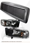 Dodge Ram 1994-2001 Black Billet Grille and Euro Headlights Set