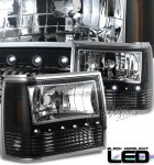 Ford Explorer 1991-1994 Black Euro Headlights with LED Daytime Running Lights