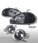 Honda Del Sol 1993-1995 JDM Black Euro Headlights and Fog Lights Set