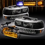 Chevy Silverado 1999-2002 Black Headlights and Bumper Lights with Fog Lights