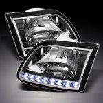 Ford Expedition 1997-2002 Black Euro Headlights with LED DRL