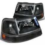 Ford Ranger 1998-2000 Black Euro Headlights with LED and Bumper Lights Set