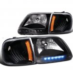 Ford F150 1997-2003 Black Crystal Headlights with LED and Corner Lights