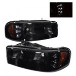 2000 GMC Sierra 2500 Black Smoked Headlights LED Daytime Running Lights