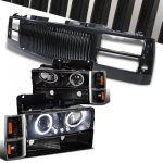 GMC Sierra 2500 1994-2000 Black Front Grill and Halo Projector Headlights Set