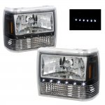 Ford Bronco II 1989-1990 Black Euro Headlights with LED Daytime Running Lights
