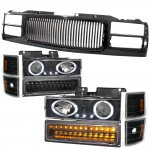 1997 GMC Sierra 2500 Black Grill and Halo Projector Headlights LED Bumper Lights