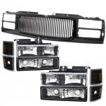 1997 GMC Sierra 2500 Black Front Grill and Headlights Set