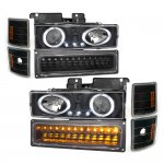 Chevy 2500 Pickup 1994-1998 Black Halo Projector Headlights and LED Bumper Lights