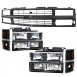 Chevy 1500 Pickup 1994-1998 Black Grille and Euro Headlights Set