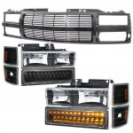 2000 GMC Sierra 2500 Black Billet Grille and Headlights LED Bumper Lights