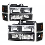 Chevy Suburban 1994-1999 Black Euro Headlights and Bumper Lights Set