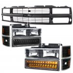 Chevy 2500 Pickup 1994-1998 Black Grille and Headlights LED Bumper Lights