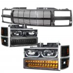 2000 GMC Sierra 2500 Black Billet Grille and LED DRL Headlights Bumper Lights