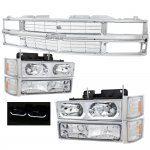 Chevy 1500 Pickup 1994-1998 Chrome Grille and LED DRL Headlights Set