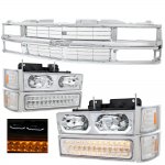 Chevy 1500 Pickup 1994-1998 Chrome Grille and LED DRL Headlights Bumper Lights