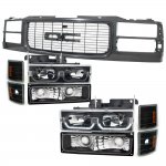 GMC Yukon 1994-1999 Black Grille and LED DRL Headlights Set
