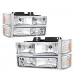 Chevy 1500 Pickup 1994-1998 Clear Euro Headlights and Bumper Lights Set