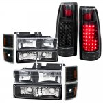 Chevy 3500 Pickup 1994-1998 Black Headlights and LED Tail Lights