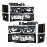 Chevy 1500 Pickup 1994-1998 Black LED DRL Headlights and Bumper Lights