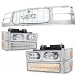 GMC Yukon 1994-1999 Chrome Grille and LED DRL Headlights Bumper Lights