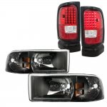Dodge Ram 2500 1994-2002 Black Headlights and LED Tail Lights Red Clear