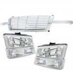 Chevy Avalanche 2003-2006 Chrome Billet Grille and Clear Headlights Bumper Lights
